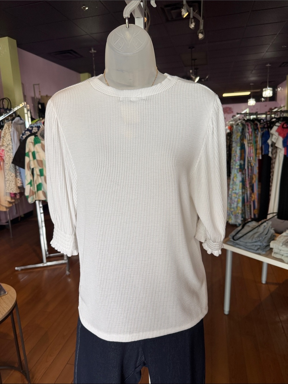 White Ribbed Crewneck Top